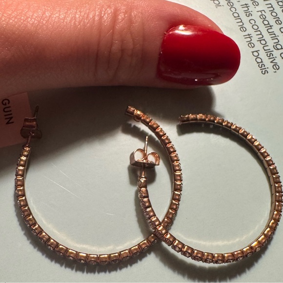 Rose Gold Rhinestone Hoops - Picture 3 of 3